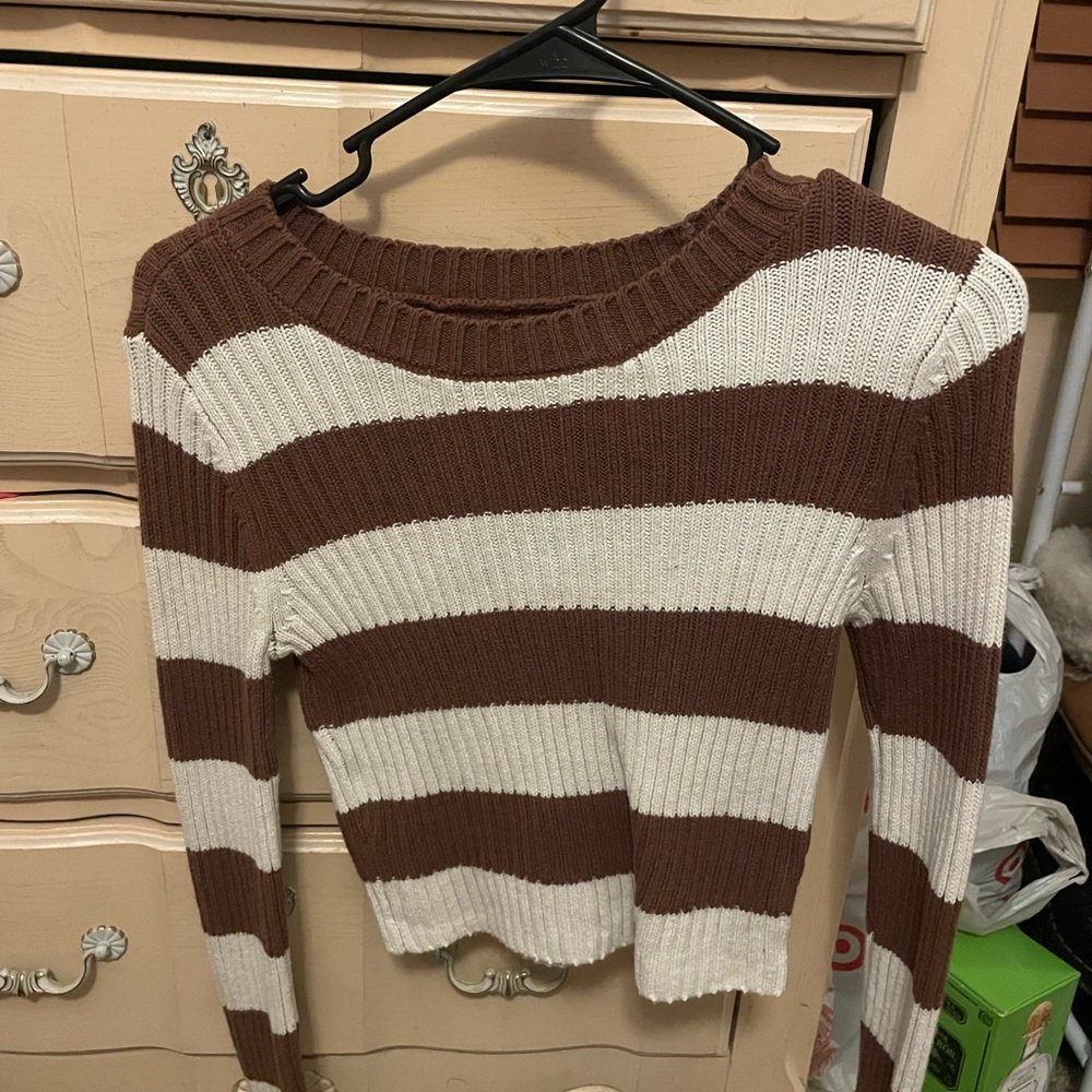 Hollister Brown and Cream Striped Sweater